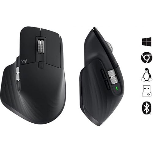 로지텍 Logitech MX Master 3S - Wireless Performance Mouse with Ultra-Fast Scrolling, Ergo, 8K DPI, Track on Glass, Quiet Clicks, USB-C, Bluetooth, Windows, Linux, Chrome (Black) (Renewed)