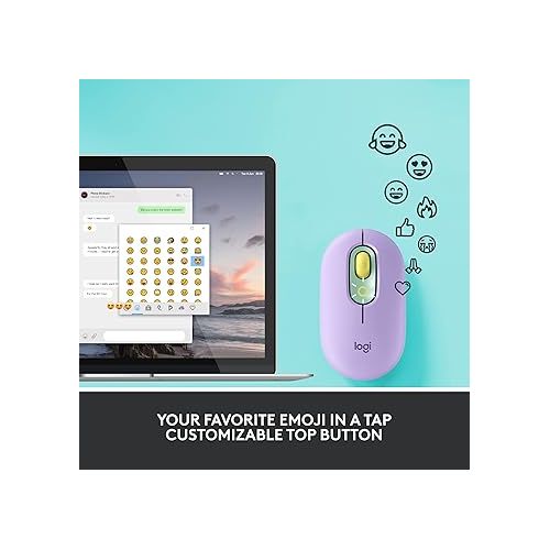 로지텍 Logitech POP Mouse, Wireless Mouse with Customizable Emojis, SilentTouch Technology, Precision/Speed Scroll, Compact Design, Bluetooth, Multi-Device, OS Compatible - Daydream Mint