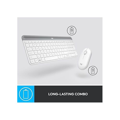 로지텍 Logitech MK470 Slim Wireless Keyboard and Mouse Combo - Modern Compact Layout, Ultra Quiet, 2.4 GHz USB Receiver, Plug n' Play Connectivity, Compatible with Windows - Off White