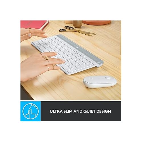 로지텍 Logitech MK470 Slim Wireless Keyboard and Mouse Combo - Modern Compact Layout, Ultra Quiet, 2.4 GHz USB Receiver, Plug n' Play Connectivity, Compatible with Windows - Off White