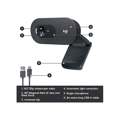 로지텍 Logitech C505 Webcam - 720p HD External USB Camera for Desktop or Laptop with Long-Range Microphone, Compatible with PC or Mac