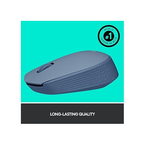 로지텍 Logitech M170 Wireless Mouse for PC, Mac, Laptop, 2.4 GHz with USB Mini Receiver, Optical Tracking, 12-Months Battery Life, Ambidextrous - Blue Grey