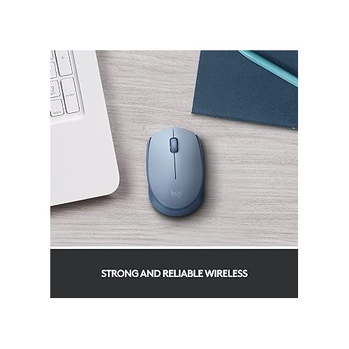 로지텍 Logitech M170 Wireless Mouse for PC, Mac, Laptop, 2.4 GHz with USB Mini Receiver, Optical Tracking, 12-Months Battery Life, Ambidextrous - Blue Grey