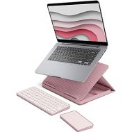 Logitech Casa Pop Up Desk Work From Home Kit with Laptop Stand, Wireless Keyboard & Touchpad, Bluetooth, USB C Charging, for Laptop/MacBook (10” to 17”) - Windows, macOS, ChromeOS - Bohemian Blush