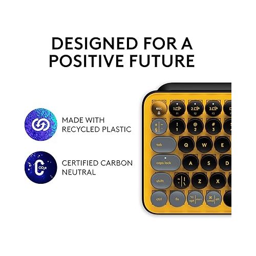 로지텍 Logitech POP Keys Mechanical Wireless Keyboard with Customizable Emoji , Durable Compact Design, Bluetooth or USB Connectivity, Multi-Device, OS Compatible - Blast Yellow