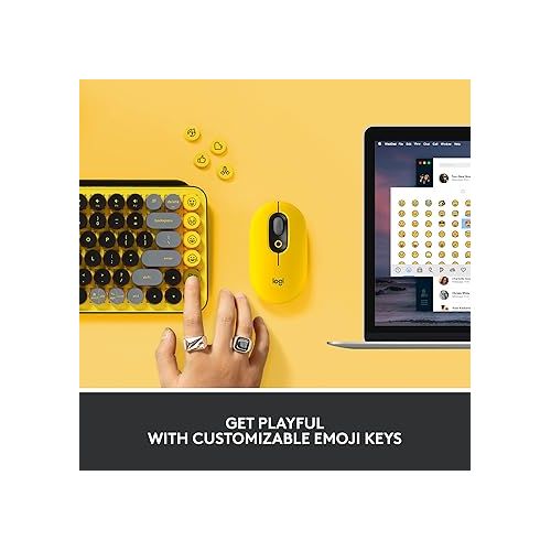 로지텍 Logitech POP Keys Mechanical Wireless Keyboard with Customizable Emoji , Durable Compact Design, Bluetooth or USB Connectivity, Multi-Device, OS Compatible - Blast Yellow