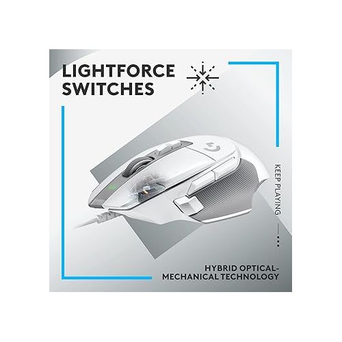 로지텍 Logitech G502 X Wired Gaming Mouse - LIGHTFORCE hybrid optical-mechanical primary switches, HERO 25K gaming sensor, compatible with PC - macOS/Windows - White (Renewed)