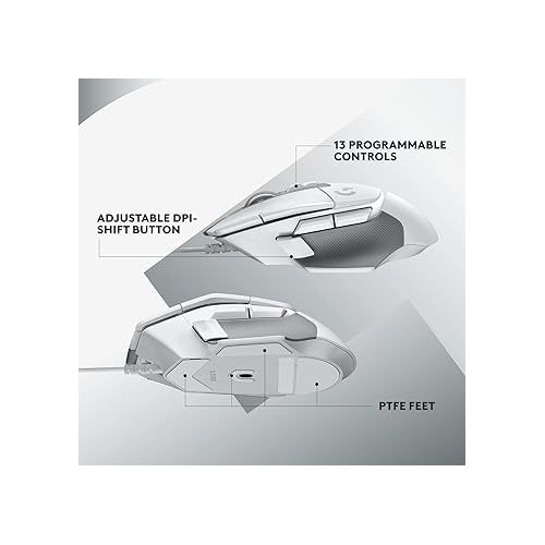 로지텍 Logitech G502 X Wired Gaming Mouse - LIGHTFORCE hybrid optical-mechanical primary switches, HERO 25K gaming sensor, compatible with PC - macOS/Windows - White (Renewed)