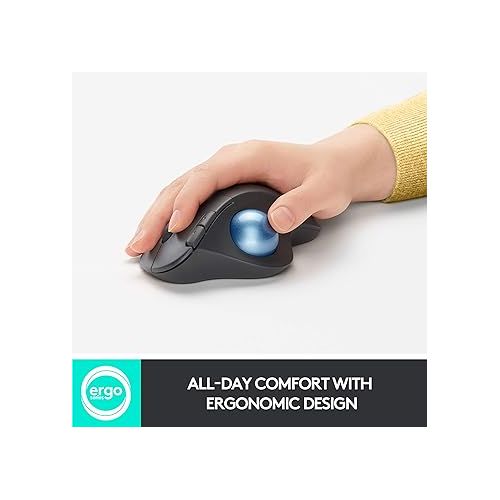 로지텍 Logitech ERGO M575 Wireless Trackball Mouse - Easy thumb control, precision and smooth tracking, ergonomic comfort design, for Windows, PC and Mac with Bluetooth and USB capabilities - Graphite