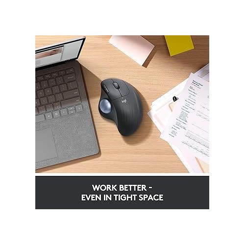 로지텍 Logitech ERGO M575 Wireless Trackball Mouse - Easy thumb control, precision and smooth tracking, ergonomic comfort design, for Windows, PC and Mac with Bluetooth and USB capabilities - Graphite