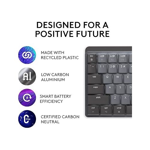 로지텍 Logitech MX Mechanical Mini Illuminated Keyboard, Low-Profile Switches, Tactile Quiet Keys, Bluetooth, USB-C, Apple, iPad Space Grey (Renewed)