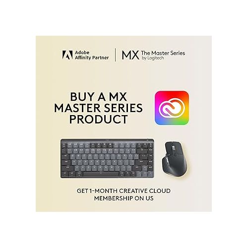 로지텍 Logitech MX Mechanical Mini Wireless Illuminated Keyboard, Clicky Switches, Backlit, Bluetooth, USB-C, macOS, Windows, Linux, iOS, Android, Metal - With Free Adobe Creative Cloud Subscription