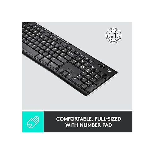로지텍 Logitech K270 Wireless Keyboard for Windows, 2.4 GHz Wireless, Full-Size, Number Pad, 8 Multimedia Keys, 2-Year Battery Life, Compatible with PC, Laptop, Black
