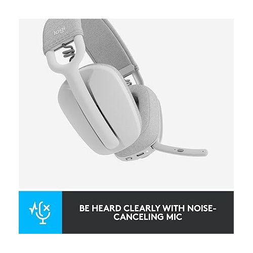 로지텍 Logitech Zone Vibe 100 Lightweight Wireless Over Ear Headphones with Noise Canceling Microphone, Advanced Multipoint Bluetooth Headset, Works with Teams, Google Meet, Zoom, Mac/PC - Off White