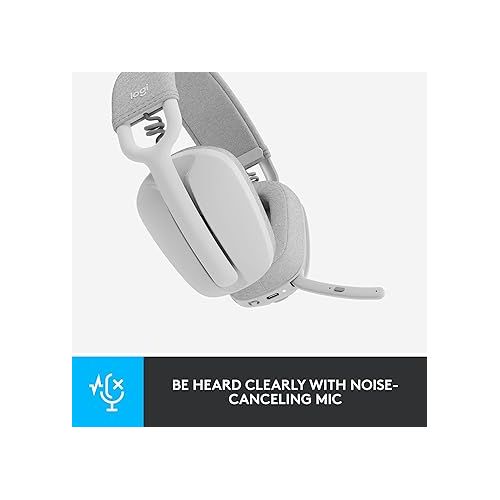 로지텍 Logitech Zone Vibe 100 Lightweight Wireless Over Ear Headphones with Noise Canceling Microphone, Advanced Multipoint Bluetooth Headset, Works with Teams, Google Meet, Zoom, Mac/PC - Off White