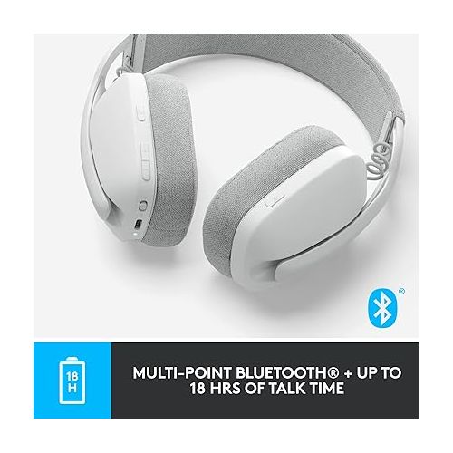 로지텍 Logitech Zone Vibe 100 Lightweight Wireless Over Ear Headphones with Noise Canceling Microphone, Advanced Multipoint Bluetooth Headset, Works with Teams, Google Meet, Zoom, Mac/PC - Off White