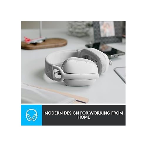 로지텍 Logitech Zone Vibe 100 Lightweight Wireless Over Ear Headphones with Noise Canceling Microphone, Advanced Multipoint Bluetooth Headset, Works with Teams, Google Meet, Zoom, Mac/PC - Off White