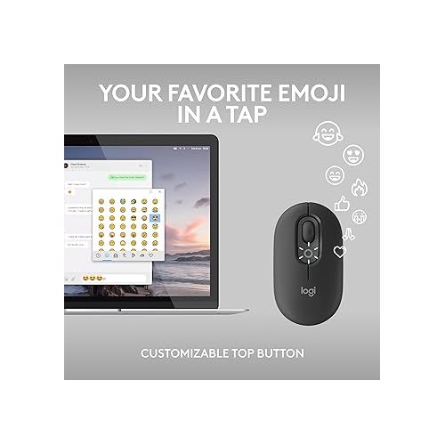 로지텍 Logitech POP Mouse, Wireless Mouse with Customizable Emojis, SilentTouch Technology, Precision/Speed Scroll, Compact Design, Bluetooth, Multi-Device, OS Compatible - Graphite