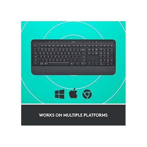 로지텍 Logitech Signature K650 Comfort Full-Size Wireless Keyboard with Wrist Rest, BLE Bluetooth or Logi Bolt USB Receiver, Deep-Cushioned Keys, Numpad, Compatible with Most OS/PC/Window/Mac - Graphite