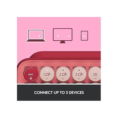 로지텍 Logitech POP Keys Mechanical Wireless Keyboard with Customizable Emoji Keys, Durable Compact Design, Bluetooth or USB Connectivity, Multi-Device, OS Compatible - Heartbreaker Rose (Renewed)