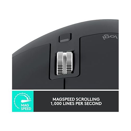 로지텍 Logitech MX Master 3S - Wireless Performance Mouse with Ultra-fast Scrolling, Ergo, 8K DPI, Track on Glass, Quiet Clicks, USB-C, Bluetooth, Windows, Linux, Chrome - Graphite (Renewed)