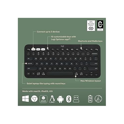 로지텍 Logitech Pebble 2 Combo, Wireless Keyboard and Mouse, Quiet and Portable, Customizable, Logi Bolt, Bluetooth, Easy-Switch for Windows, macOS, iPadOS, Chrome - Black