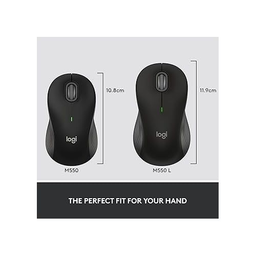 로지텍 Logitech Signature M550 L Full Size Wireless Mouse - for Large Sized Hands, 2-Year Battery, Silent Clicks, Bluetooth, Multi-Device Compatibility - Black