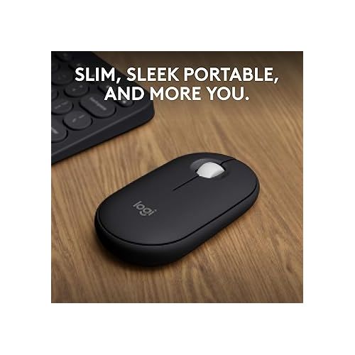 로지텍 Logitech Pebble Mouse 2 M350s Slim Bluetooth Wireless Mouse, Portable, Lightweight, Customizable Button, Quiet Clicks, Easy-Switch for Windows, macOS, iPadOS, Android, Chrome OS - Black