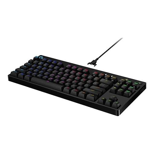 로지텍 Logitech G Pro TKL Mechanical Wired Gaming Keyboard GX Blue Clicky Switch and LIGHTSYNC RGB Backlit Keys, 12 programmable F-key macros, Black - 920-009388 (Renewed)