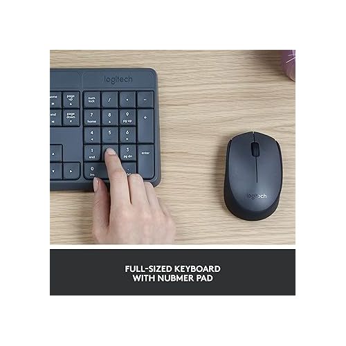 로지텍 Logitech MK235 Wireless Keyboard and Mouse Combo for Windows, USB Receiver, 15 FN Keys, Long Battery Life, Compatible with PC, Laptop