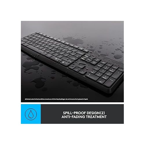 로지텍 Logitech MK235 Wireless Keyboard and Mouse Combo for Windows, USB Receiver, 15 FN Keys, Long Battery Life, Compatible with PC, Laptop