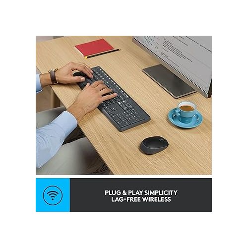 로지텍 Logitech MK235 Wireless Keyboard and Mouse Combo for Windows, USB Receiver, 15 FN Keys, Long Battery Life, Compatible with PC, Laptop