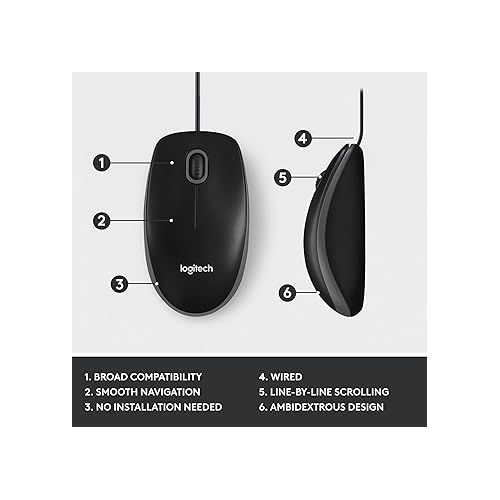 로지텍 Logitech M100, Corded Mouse, Black, W127280570