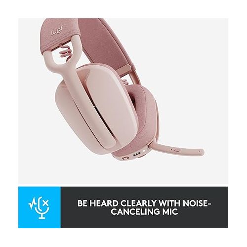 로지텍 Logitech Zone Vibe 100 Lightweight Wireless Over Ear Headphones with Noise Canceling Microphone, Advanced Multipoint Bluetooth Headset, Works with Teams, Google Meet, Zoom, Mac/PC - Rose