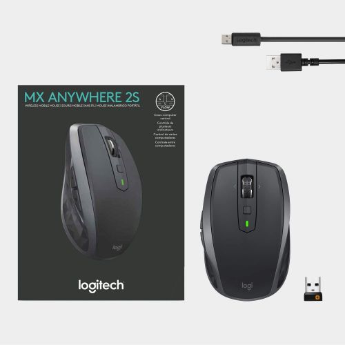 로지텍 Logitech MX Anywhere 2S Wireless Mouse  Use on Any Surface, Hyper-Fast Scrolling, Rechargeable, Control up to 3 Apple Mac and Windows Computers and Laptops (Bluetooth or USB), Gra