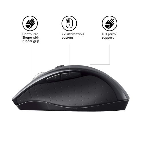 로지텍 Logitech M705 Marathon Wireless Mouse  Long 3 Year Battery Life, Ergonomic Sculpted Right-Hand Shape, Hyper-Fast Scrolling and USB Unifying Receiver, for Computers and laptops, Da