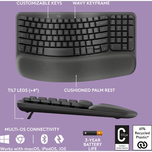 로지텍 Logitech Wave Keys MK670 Wireless Keyboard and Mouse Combo (Graphite)