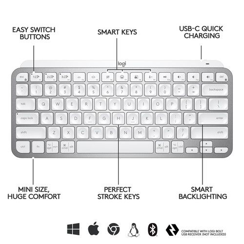 로지텍 Logitech MX Keys Mini Wireless Keyboard (Pale Gray)