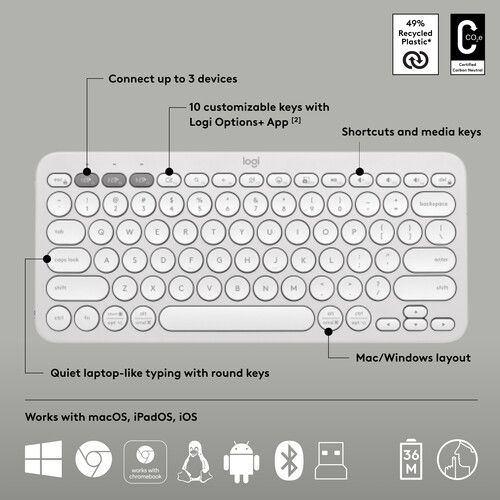 로지텍 Logitech Pebble 2 Wireless Keyboard and Mouse Combo (Tonal White)