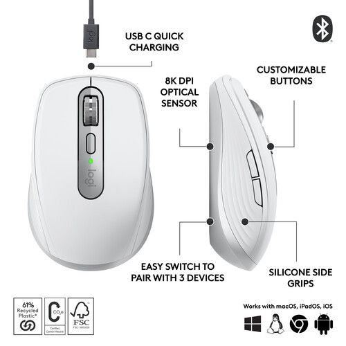 로지텍 Logitech MX Anywhere 3S Wireless Mouse (Pale Gray)