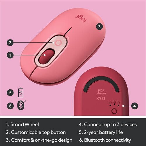 로지텍 Logitech POP Silent Wireless Bluetooth Mouse (Heartbreaker Rose)