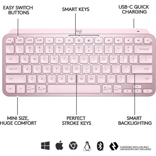 로지텍 Logitech MX Keys Mini Wireless Keyboard (Rose)