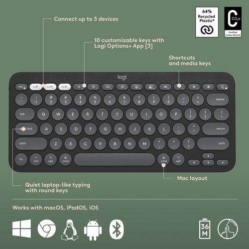 로지텍 Logitech Pebble 2 Wireless Keyboard and Mouse Combo for Mac (Tonal Graphite)