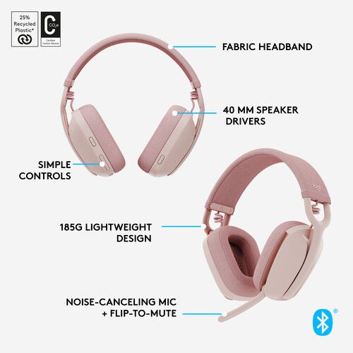 로지텍 Logitech Zone Vibe 100 Wireless Headset (Rose)