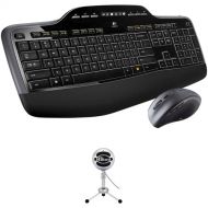 Logitech MK710 Wireless Desktop Keyboard and Mouse Bundle with Blue Snowball USB Condenser Microphone and Accessory Pack