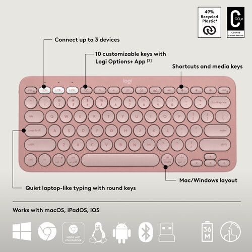 로지텍 Logitech Pebble 2 Wireless Keyboard and Mouse Combo (Tonal Rose)