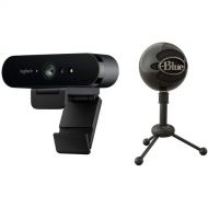Logitech BRIO Ultra HD Pro Webcam with USB Condenser Microphone and Accessory Pack (Gloss Black)
