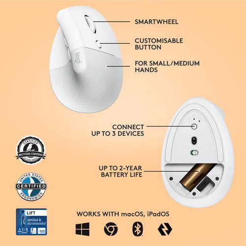로지텍 Logitech Lift Vertical Ergonomic Wireless Mouse (Off-White)