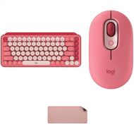 Logitech Wireless POP Keys & Silent Mouse + Studio Desk Mat Bundle (Heartbreaker Rose)