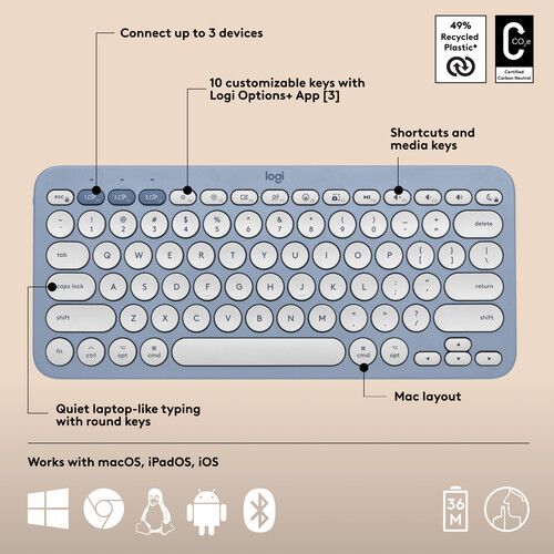 로지텍 Logitech Pebble 2 Wireless Keyboard and Mouse Combo for Mac (Tonal Blue)
